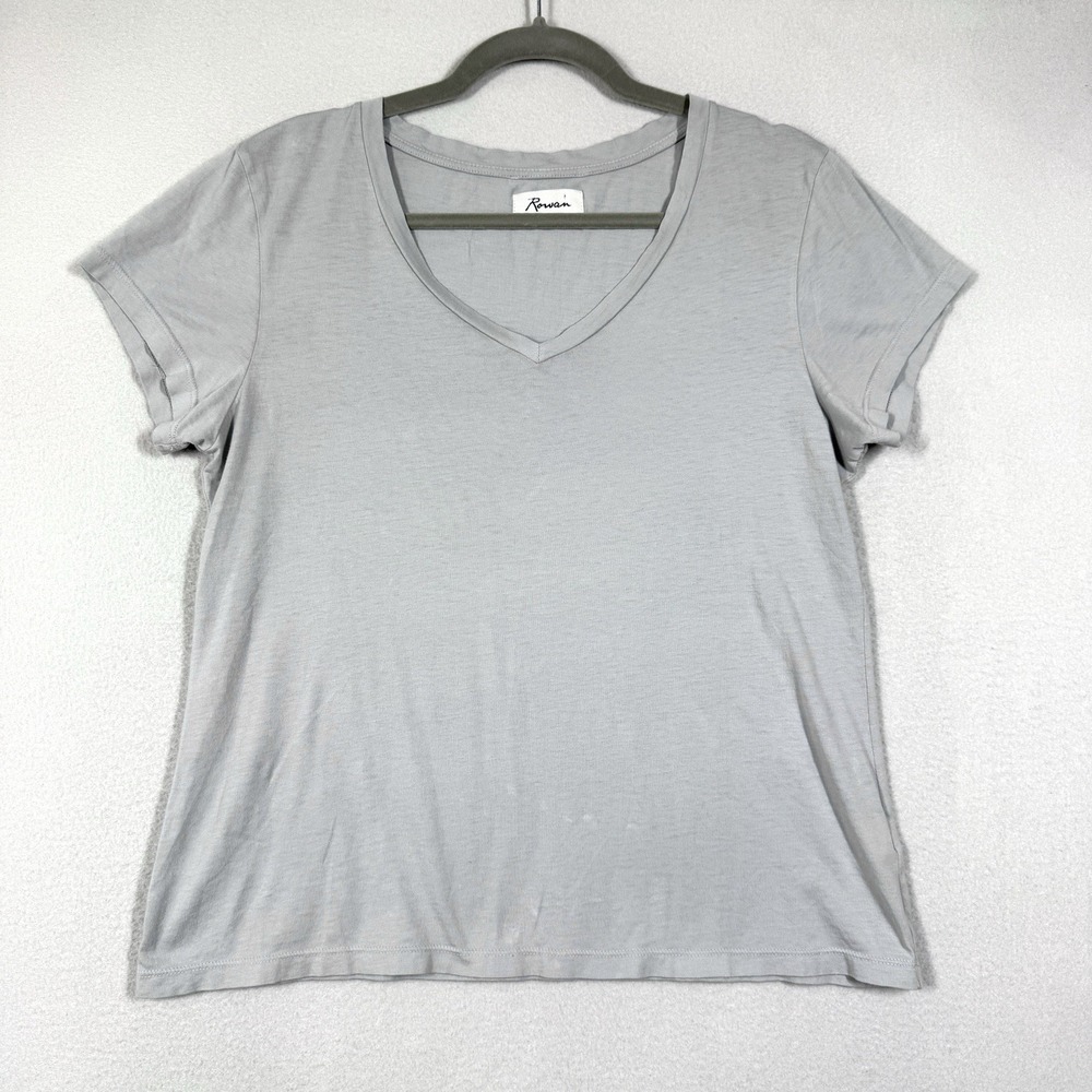 Rowan Top Womens Large Tyler Supima Cotton Tee V Neck T Shirt Minimalist Grey